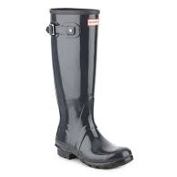 Hunter Original Black Rain Snow Water High Gloss Boots w/ Socks 8M - Picture 1 of 7